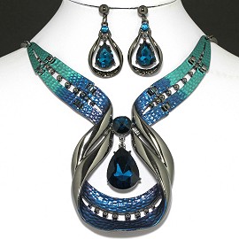 20"Necklace Earring Set Teardrop Blue FNE1001