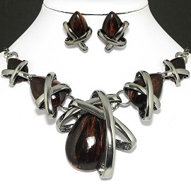 20"Necklace Earring Dark Brown Set FNE1004
