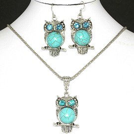 Turquoise Necklace Earring Owl FNE1054