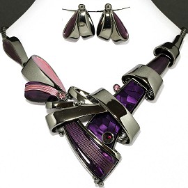 Necklace Earring Set Purple Line Purple Rhinestone FNE1131