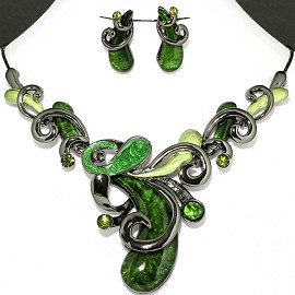 Necklace Earring Set Green Cashew Nuts Style FNE1133