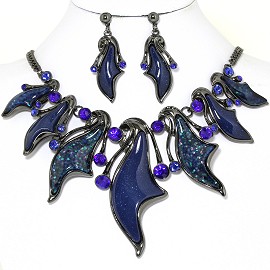 20"Necklace Earring Set Blue Rhinestone Fne1183