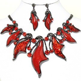 20"Necklace Earring Set Dark Red Rhinestone Fne1185