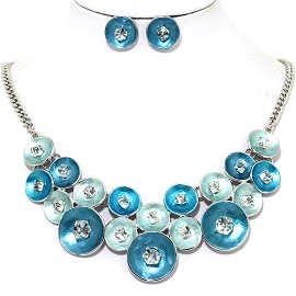 Necklace Earring Set Circle Crystal Cube Turquoise FNE1227