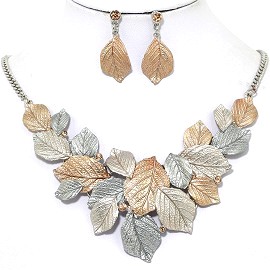 Necklace Earring Set Leaf Leaves Gold Silver FNE1235
