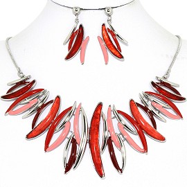 Necklace Earring Set Curve Lines Red Pink FNE1249