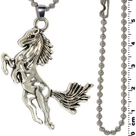 30" Horse Necklace Pendant Silver Metallic Tone FNE1282