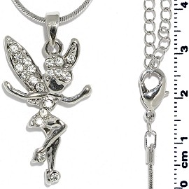Chain Necklace Rhinestone Fairy Pendant Silver Tone FNE1319