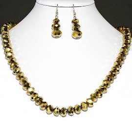10mm Crystal Necklace Earrings Gold FNE191