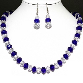 10mm Crystal Necklace Earrings Dark Blue Clear FNE194