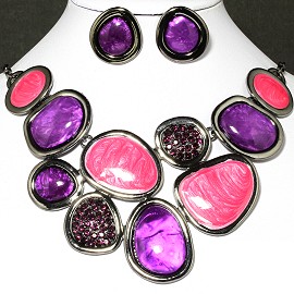 Necklace Earrings Set Circles Multi Colored Purple FNE217