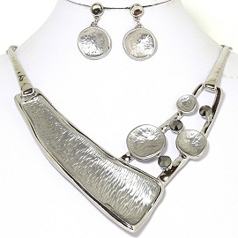 Necklace Earring Set Metallic Silver Tone FNE219