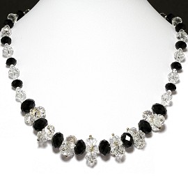 Crystal Necklace Black Clear FNE255