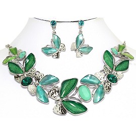 Necklace Earring Set Butterfly Silver Green Turquoise FNE260