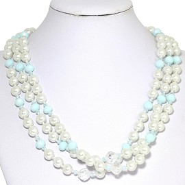 Necklace Bead 3 Strand White Light Turquoise FNE270