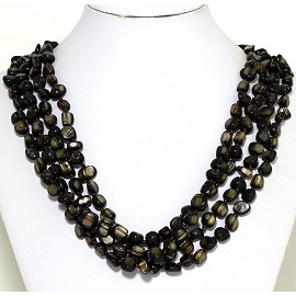 Necklace 4 Strand Shiny Smooth Stone Beads Dark Brown FNE278