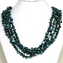 Necklace 4 Strand Shiny Smooth Stone Beads Forest Green FNE288