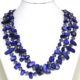Necklace 3 Strand Crystal Rectangle Seashell Blue FNE340