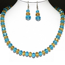 10mm Crystal Set Necklace + Earrings Aqua Yellow FNE352