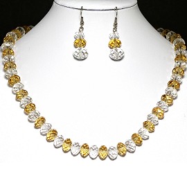 10mm Crystal Set Necklace + Earrings Clear Yellow FNE354