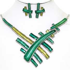 Necklace Earring Set Multi Colored Lines Green FNE370