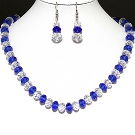 10mm Crystal Set Necklace + Earrings Blue Clear FNE377