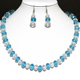 10mm Crystal Set Necklace + Earrings Teal Clear FNE379
