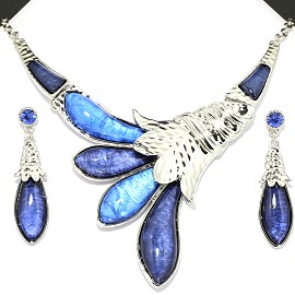 Necklace Earring Set Flower Silver Blue FNE410
