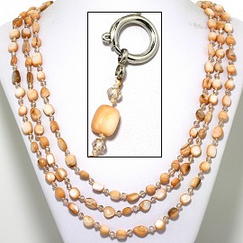 22" Necklace 3-Strings Crystal Stone Beads Tan White FNE411