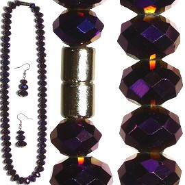 10mm Crystal Necklace Earring Set Purple Solid FNE429