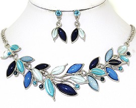 Necklace Earring Set Vine Leaves Multi Color Blue FNE436