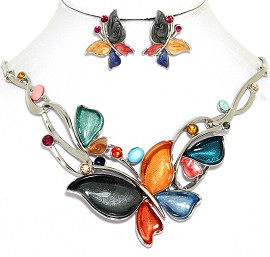 Necklace Earring Set Butterfly Rhinestones Multi Color FNE460