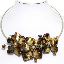 Choker Necklace Mother Of Pearl Dark Brown Tan FNE513