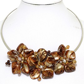 Choker Necklace Mother Of Pearl Brown Cream FNE519