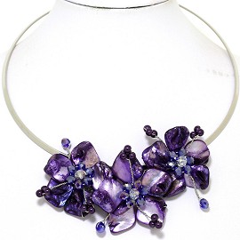 Choker Necklace Mother Of Pearl Purple Lavender FNE527