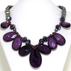Jumbo Crystal Necklace Oval Tear Drop Purple Gray FNE567