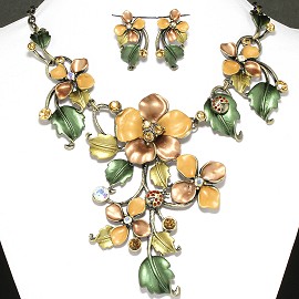 Necklace Earring Set Flower Rhinestone Dark Yellow FNE570