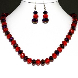 Crystal Necklace Earrings Red Purple FNE604