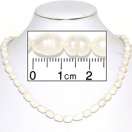 17.5" Freshwater Oval Pearl Necklace Ivory White Grade A FNE619