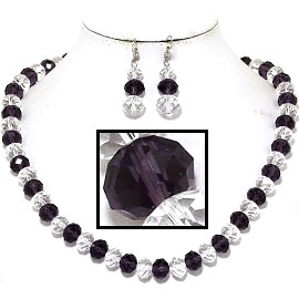 18" Necklace Earring Set Crystal Bead Magnet Purple Clear FNE620