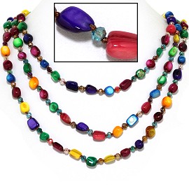 18" Necklace Three Line Stone Crystal Bead Multi Color FNE641