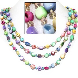 18" Necklace Three Line Stone Crystal Bead Multi Color Pa FNE720