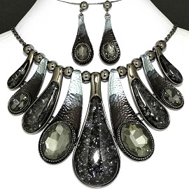 20" Necklace Earrings Crystal Black Gray FNE794