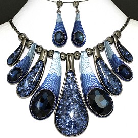 20" Necklace Earrings Crystal Blue FNE795