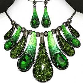 20" Necklace Earrings Crystal Green FNE796