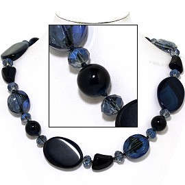 20" Necklace Mix Stone Quarts Oval Crystal Bead Dark Blue FNE806
