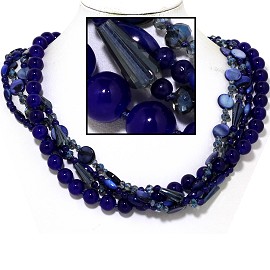 20" Four Line Necklace Mix Quarts Shape Crystal Bead Blue FNE833
