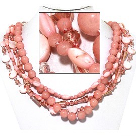 20" Four Line Necklace Mix Quarts Shape Crystal Bead Pink FNE871