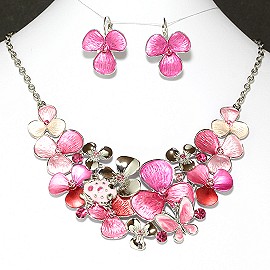 Necklace Earrings Set Flower Pink FNE902