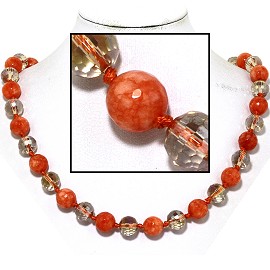 20" Necklace Crystal Ball Bead Magnetic Clasp Orange Clea FNE950